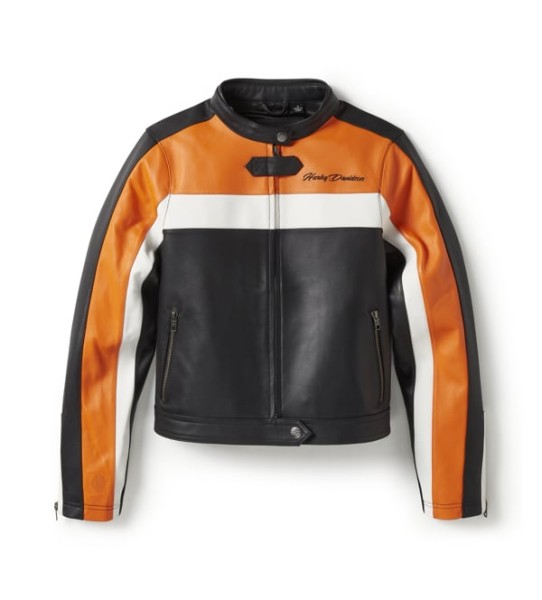 JACKET LEATHER BLACK ORANGE