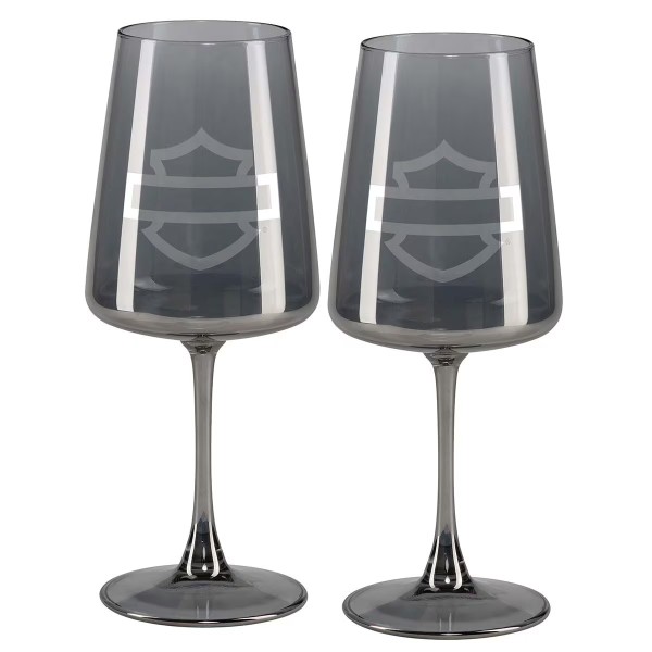 H-D OPEN B&S SMOKE GREY WINE GLASS SET